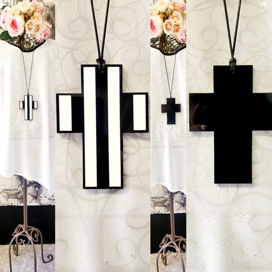 Stripey Cross Chunky Statement Necklace 6mm Thick