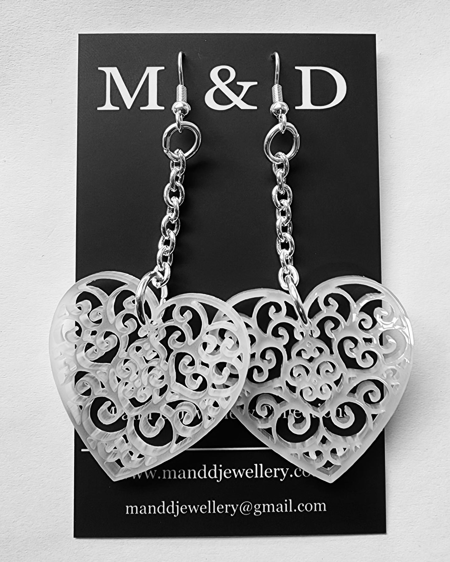 Chained Filigree Heart Dangle Earrings