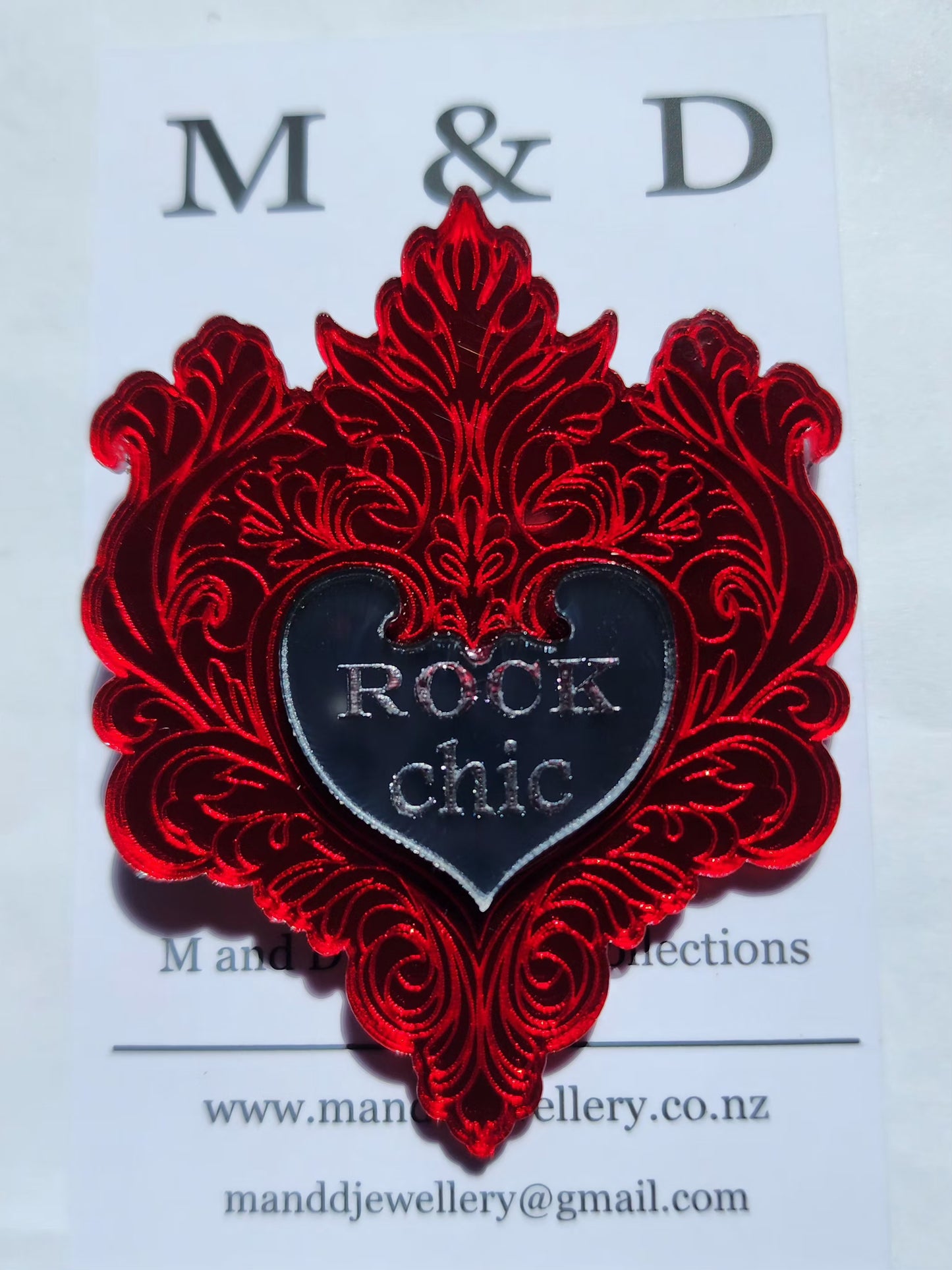 Engraved Heart Brooch 'Rock Chic'