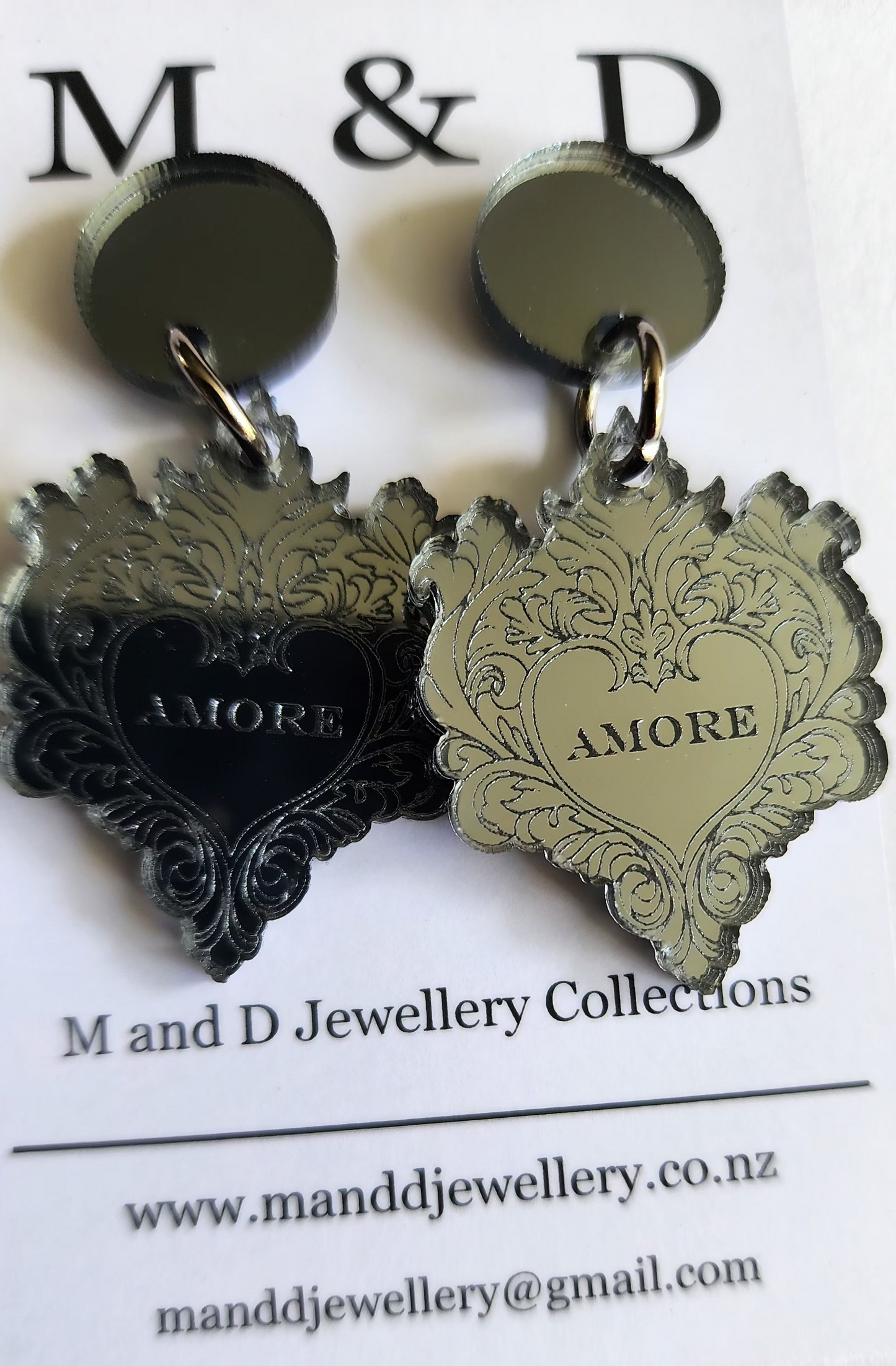 Amore Engraved Heart Mirror Stud Dangles