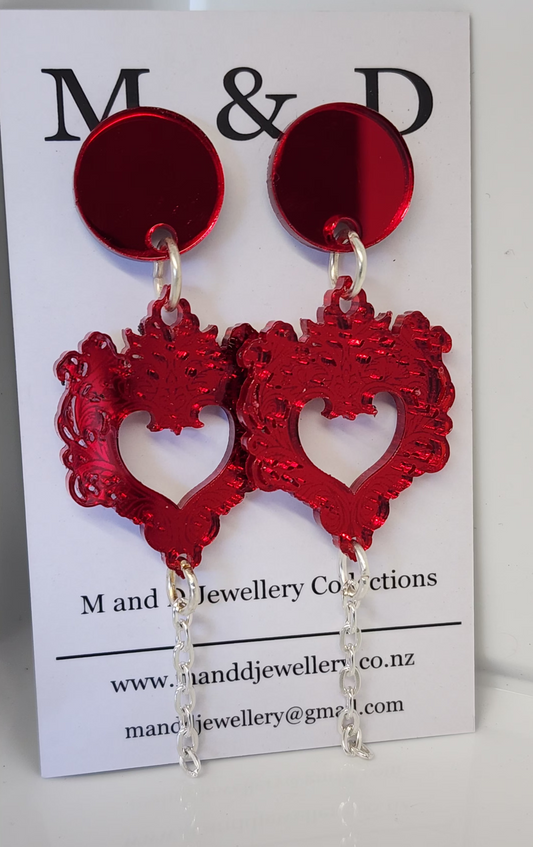 Engraved Feather Heart Little Dangle with chain