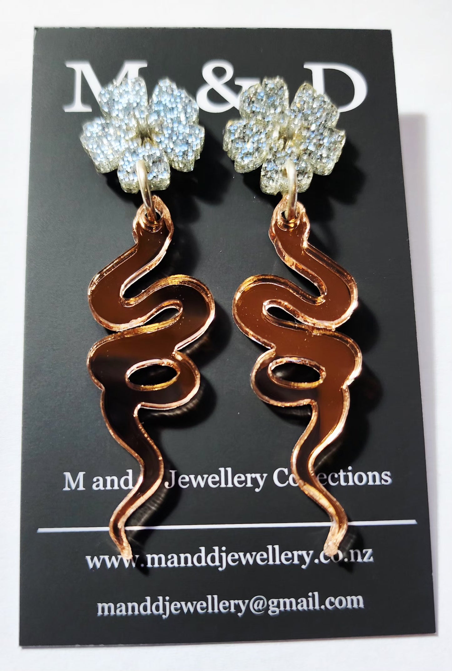 Snake Earrings with Floral Stud