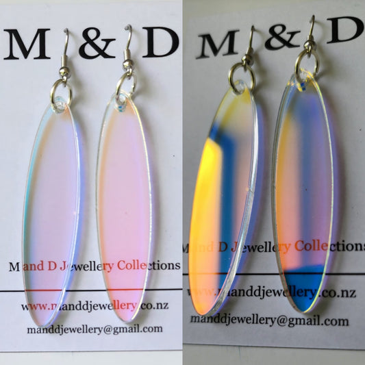 Iridescent Sleek Oval Dangle Earrings