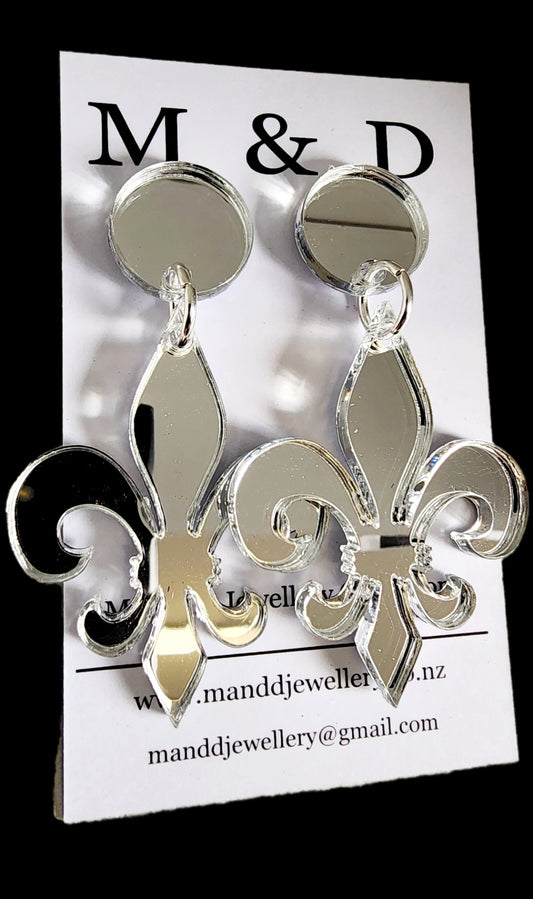 Fleur-de-lis Mirrored Stud Dangle Earrings