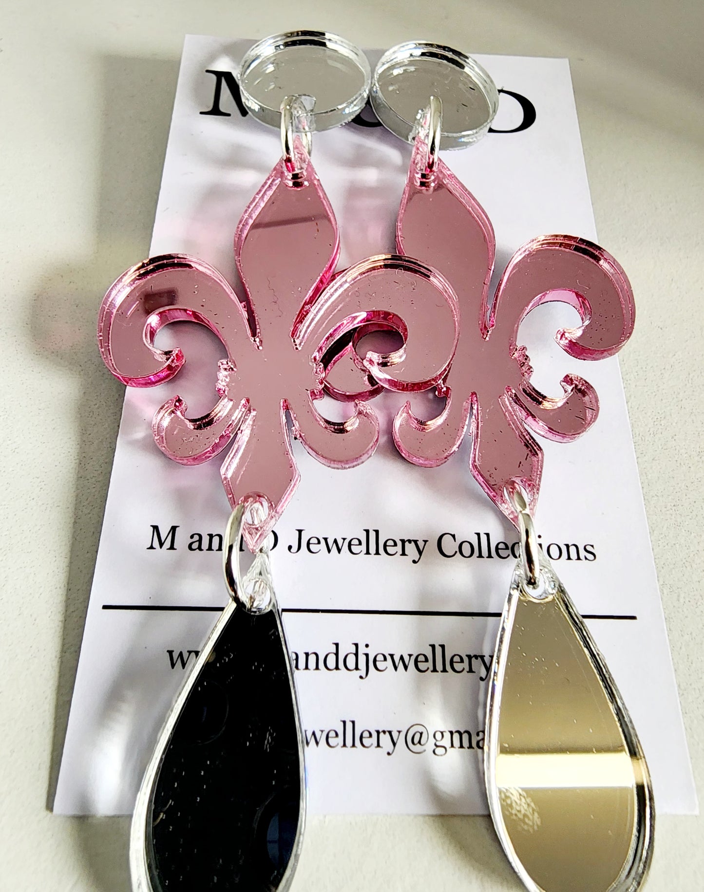 Fleur De Lis Mirrored Stud Dangle Earrings