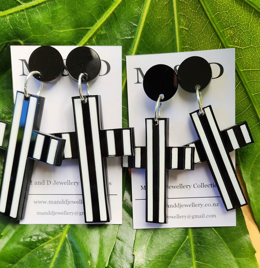 Stripey Cross Stud Dangle Earrings