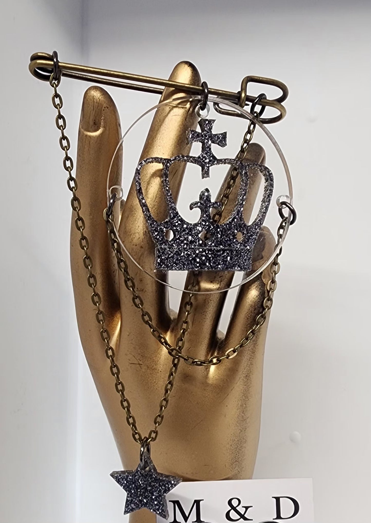 Kilt Pin Brooch with Crown Layer and chain detail