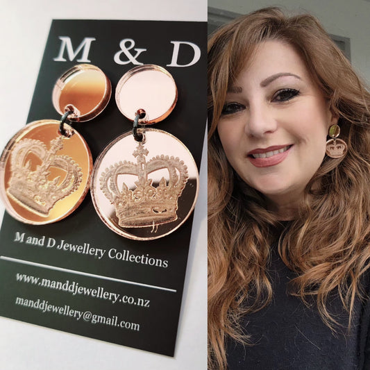 Engraved Crown Mirrored Stud Dangle Earrings