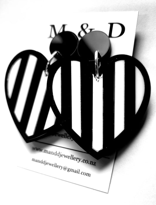 Stripey Heart Stud Dangle Earrings