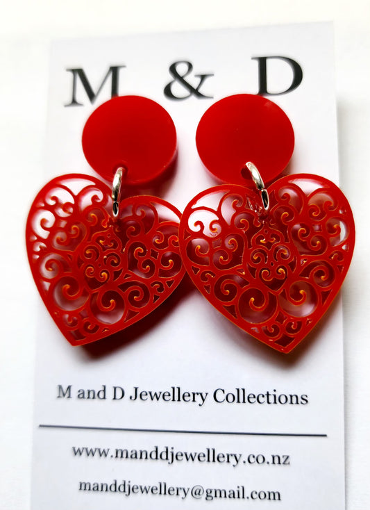 Filigree Heart Little Stud Dangles Earrings