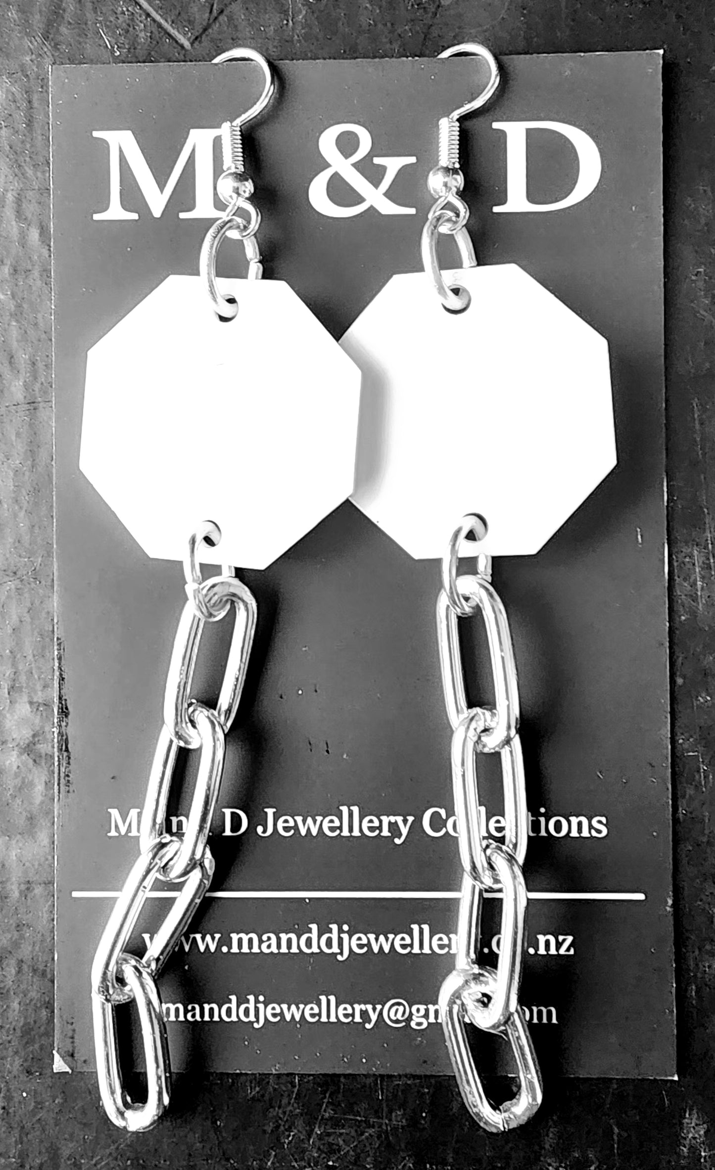 Octagon Dangle Earrings with Chain tail.