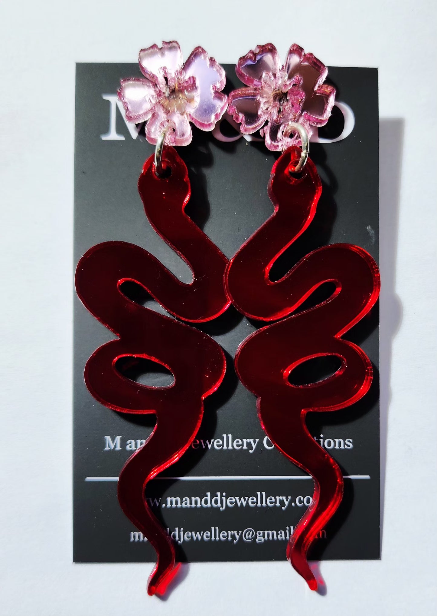 Snake Earrings with Floral Stud