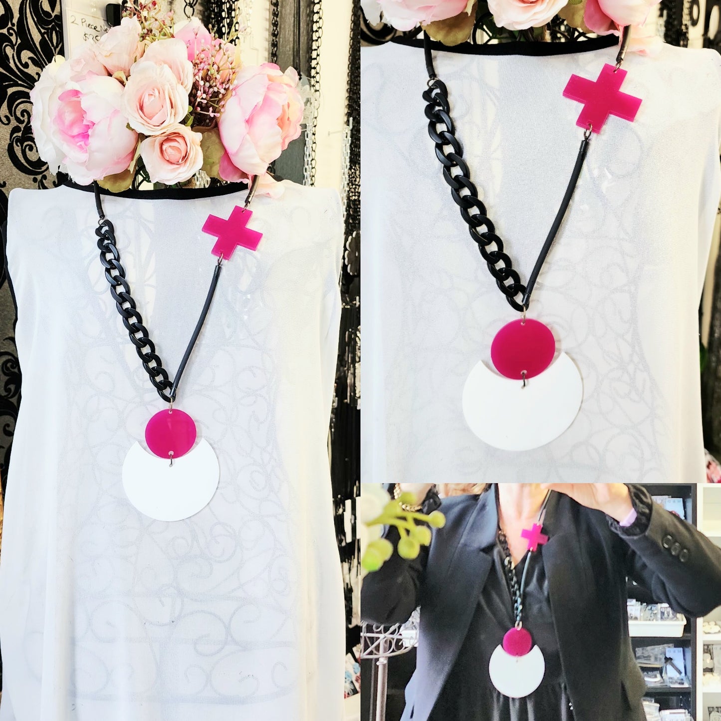 Rubber Necklace with Disconnected Circle and Plus Statement.