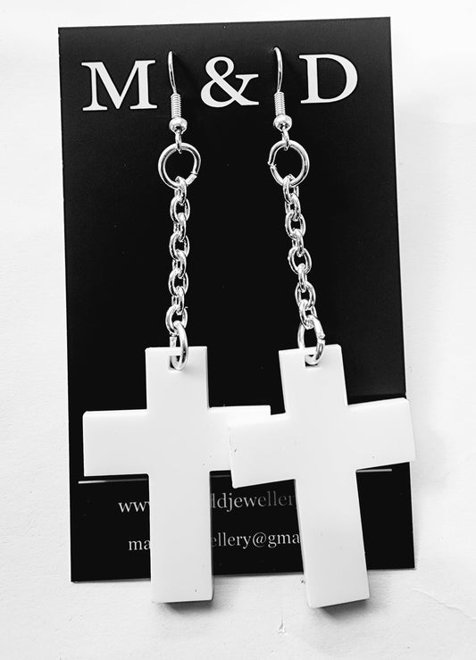 Chained Cross Dangles Earrings