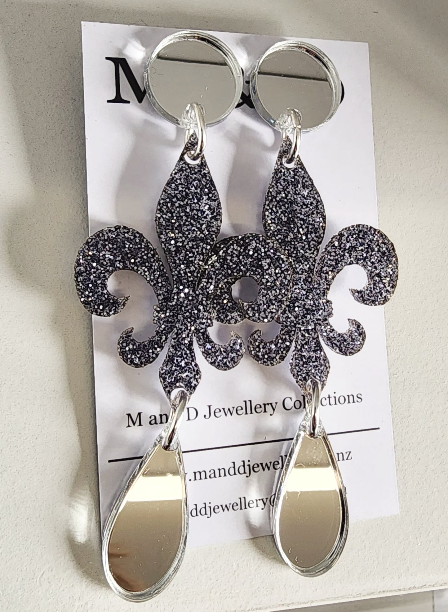 Fleur De Lis Mirrored Stud Dangle Earrings