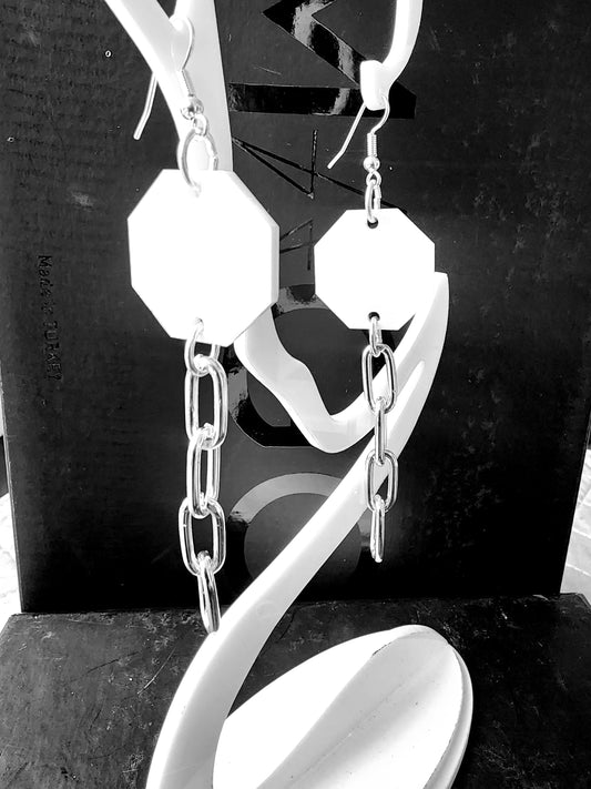 Octagon Dangle Earrings with Chain tail.