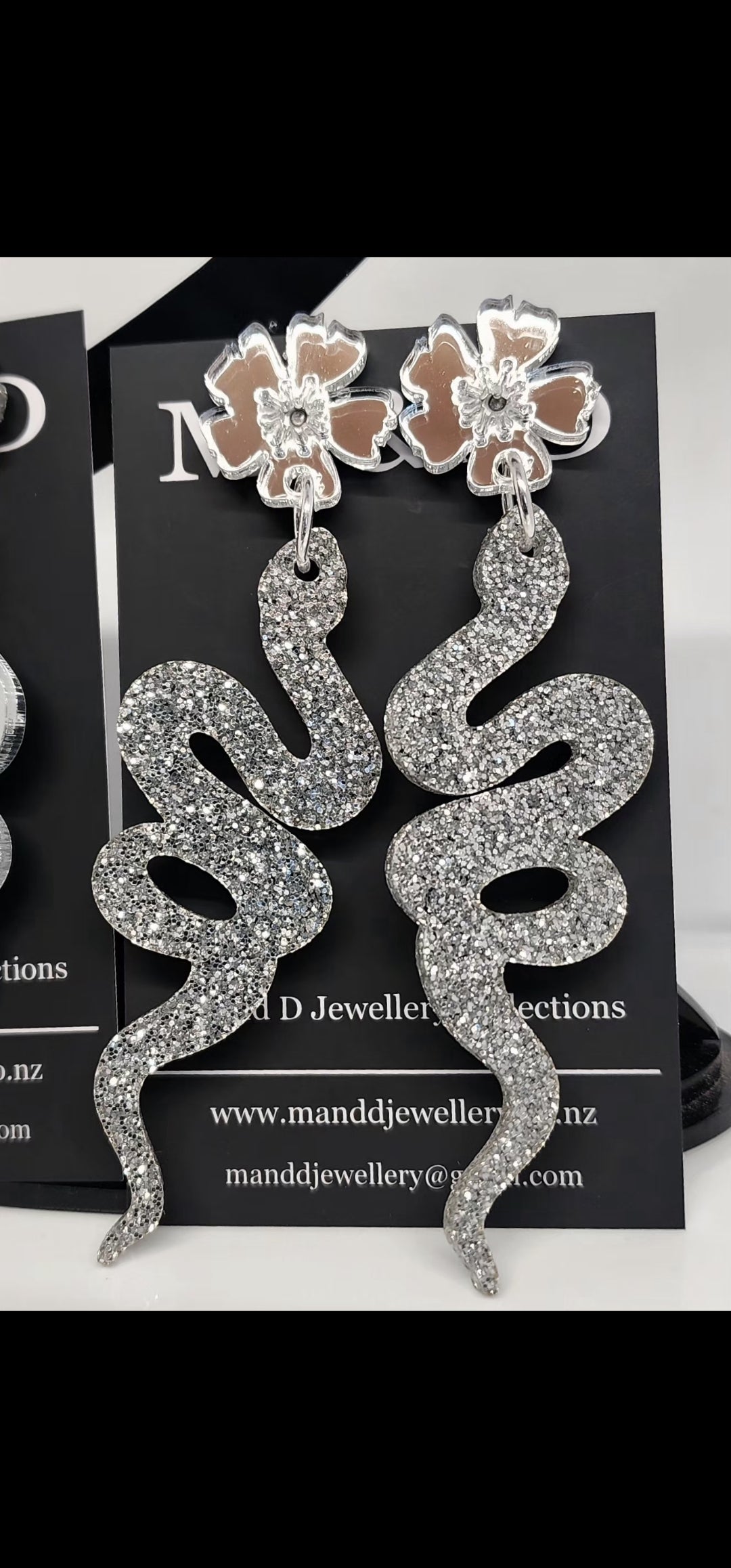 Snake Earrings with Floral Stud