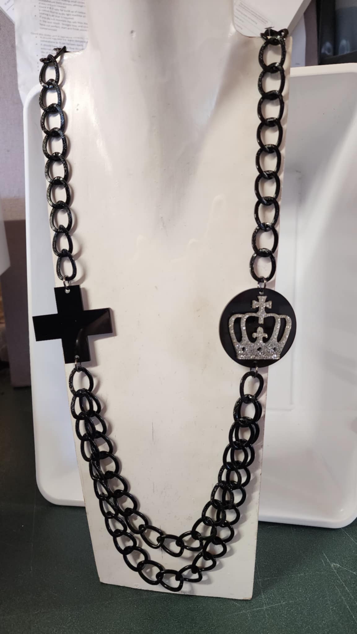 Chain Looped with Plus and Crown Feature Necklace