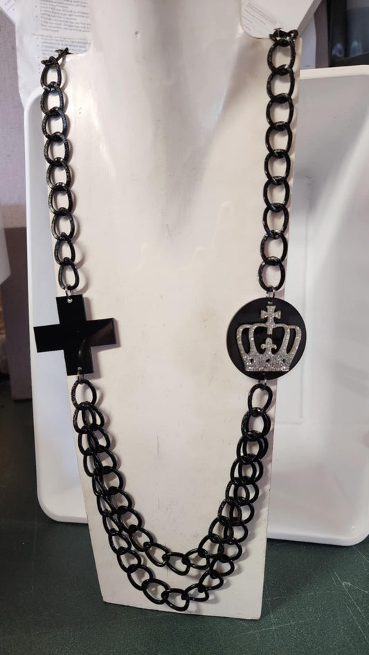 Chain Looped with Plus and Crown Feature Necklace