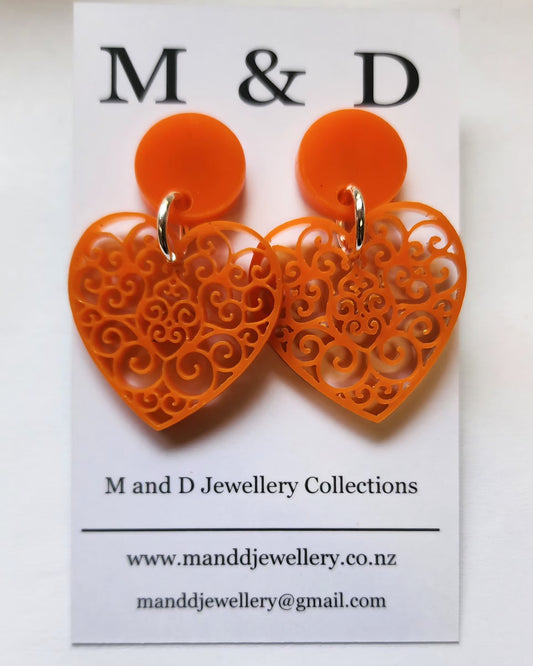 Filigree Heart Little Stud Dangles Earrings