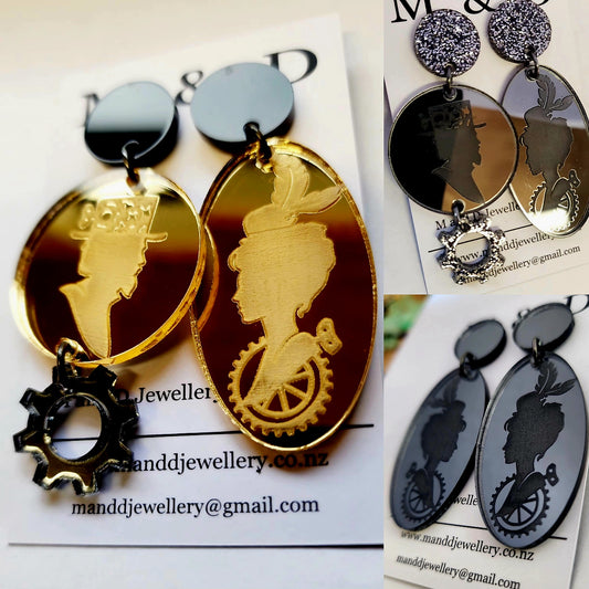 Steampunk Stud Dangles Clementine and Atticus
