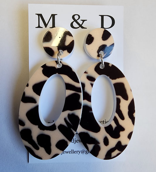 Patterned Animal Oval Stud Dangle Earrings