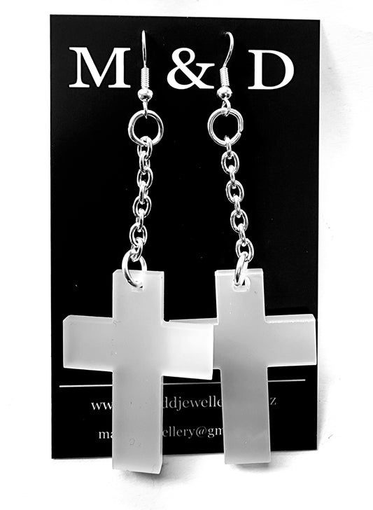 Chained Cross Dangles Earrings