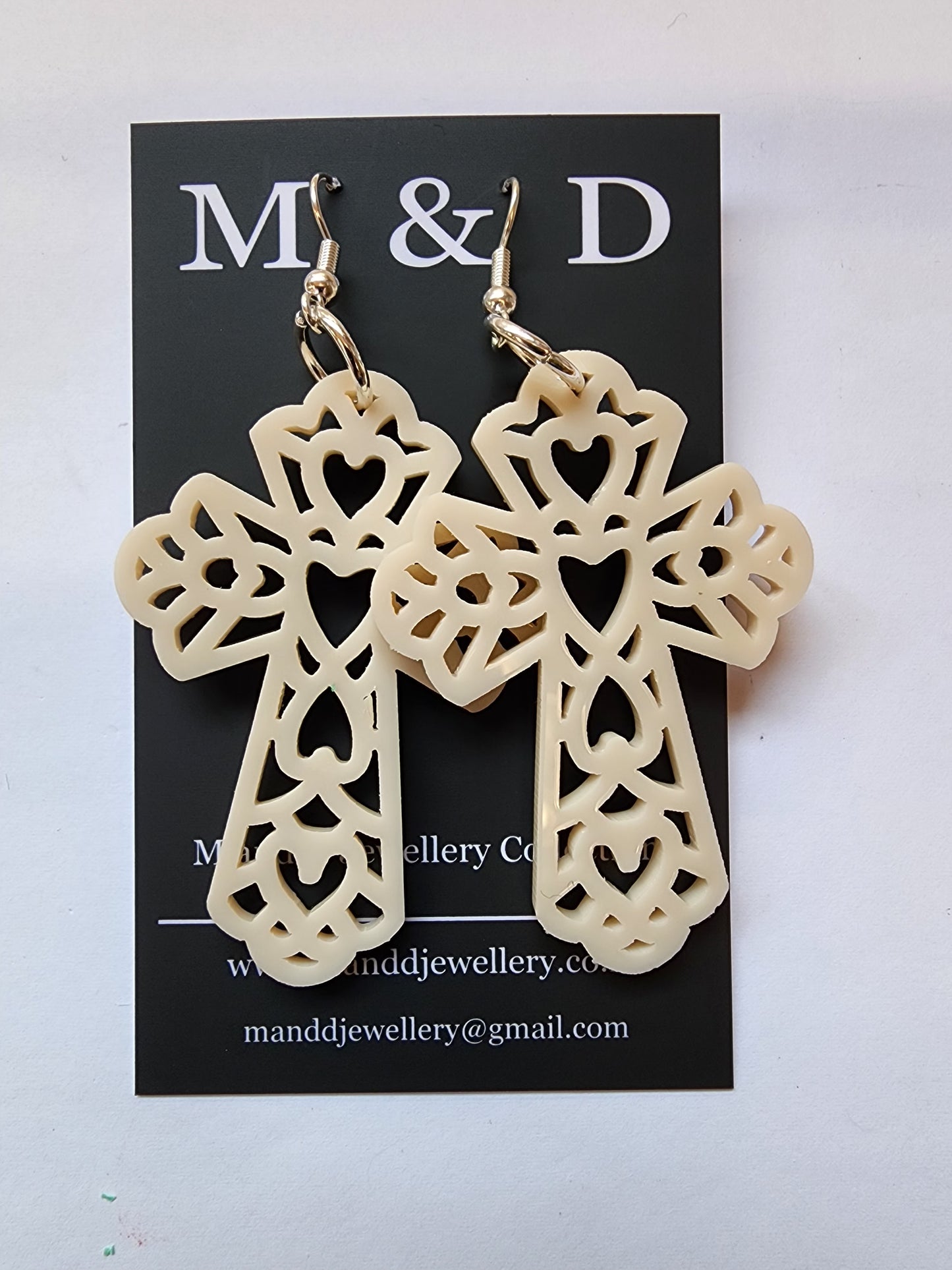 Ornate Heart Cross Earrings Dangles