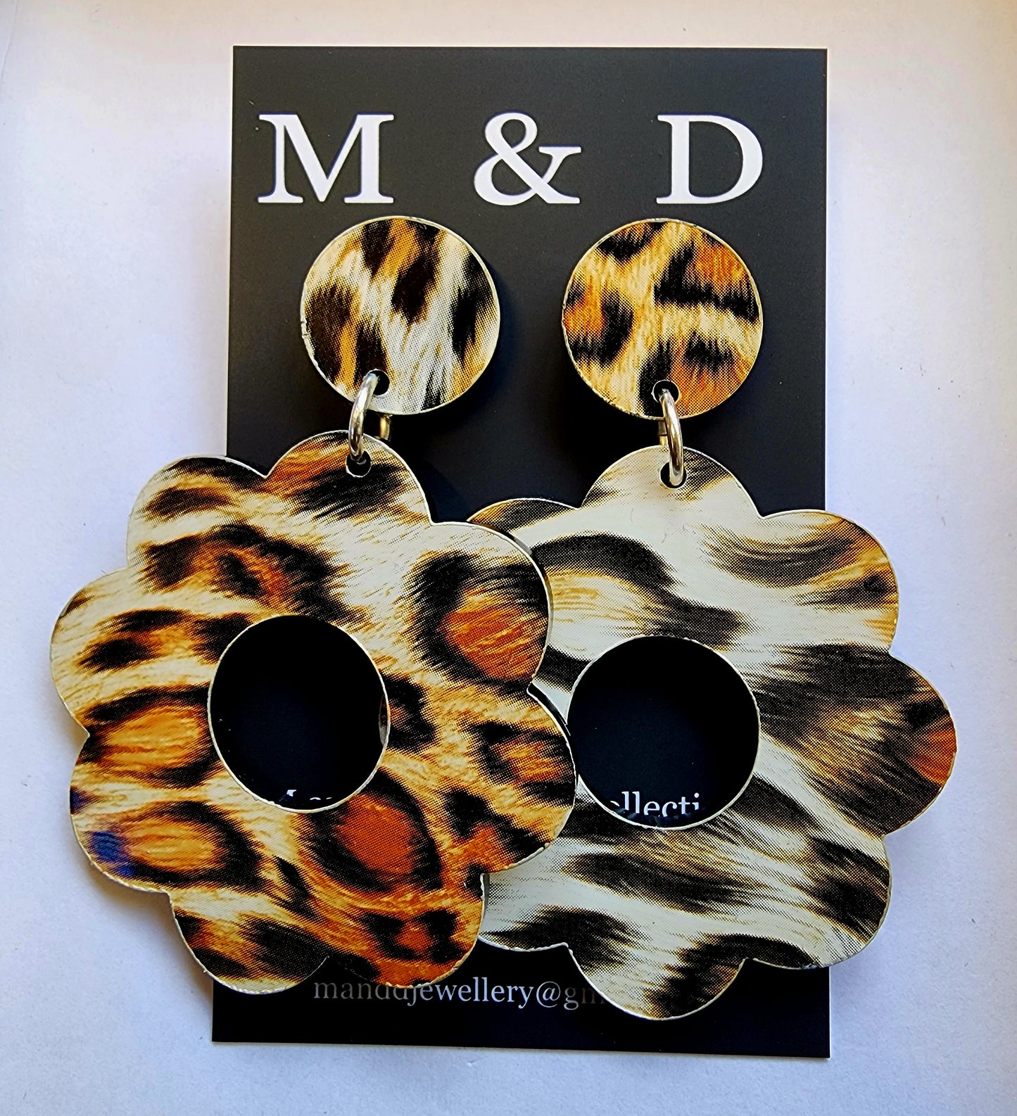 Patterned Animal flower power stud dangle earrings