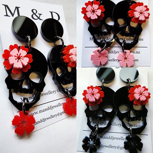 Skully Fleur Stud Dangle Earrings