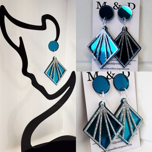 Deco Diamond Cube Stud Dangles