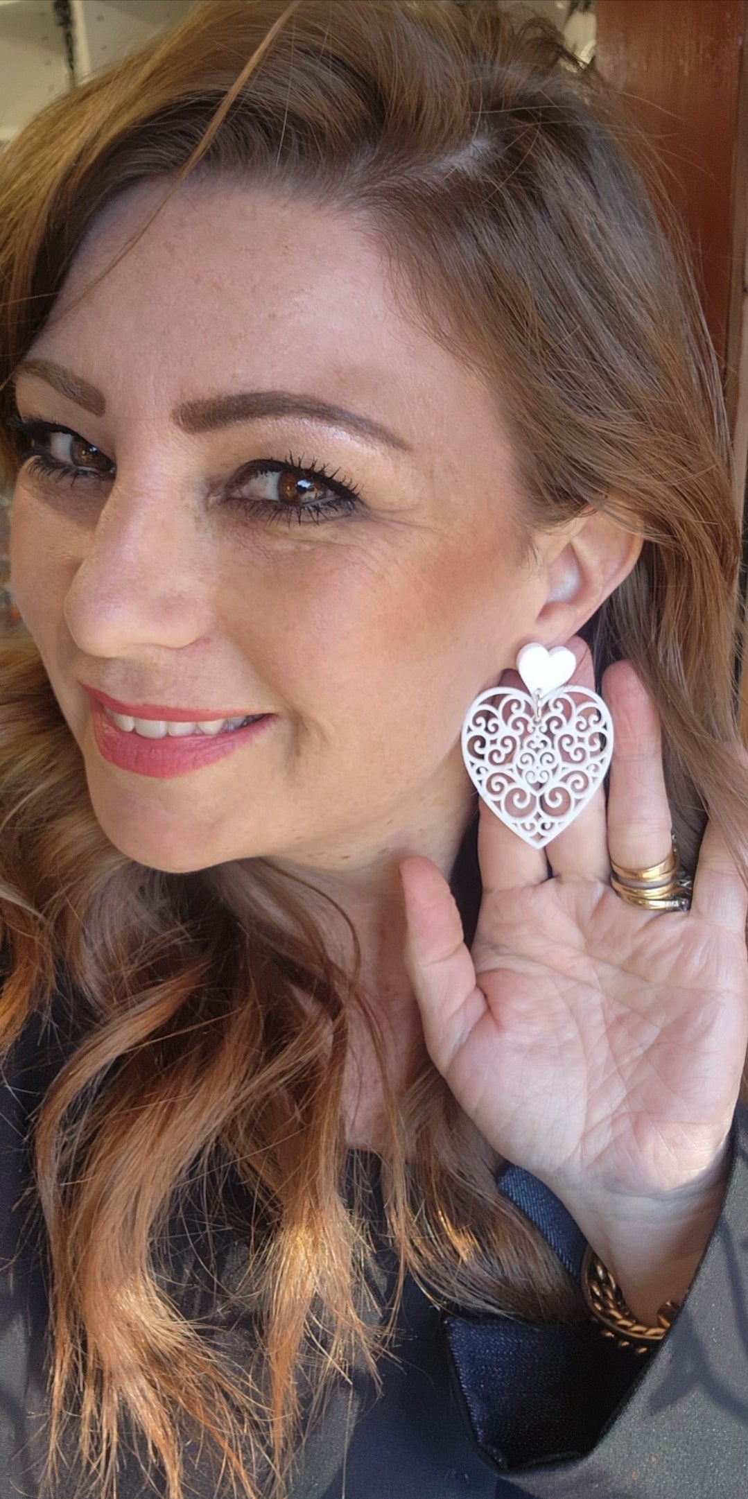 Filigree Heart Stud Dangles Earrings