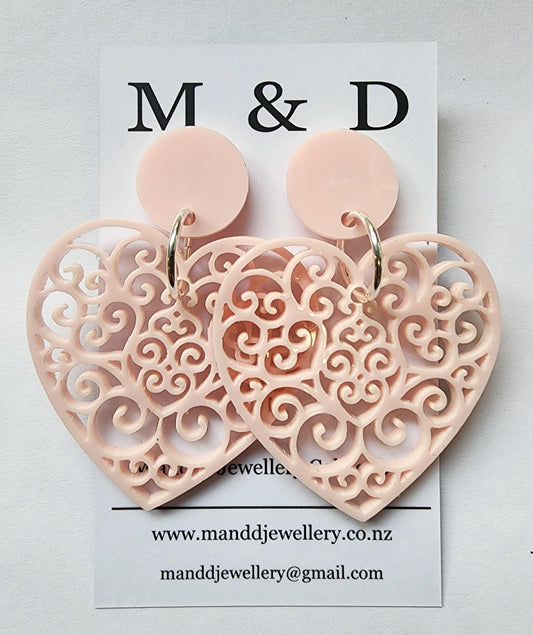 Filigree Heart Stud Dangles Earrings