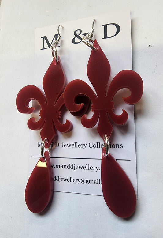 Fleur De Lis Dangle Earrings with Drop