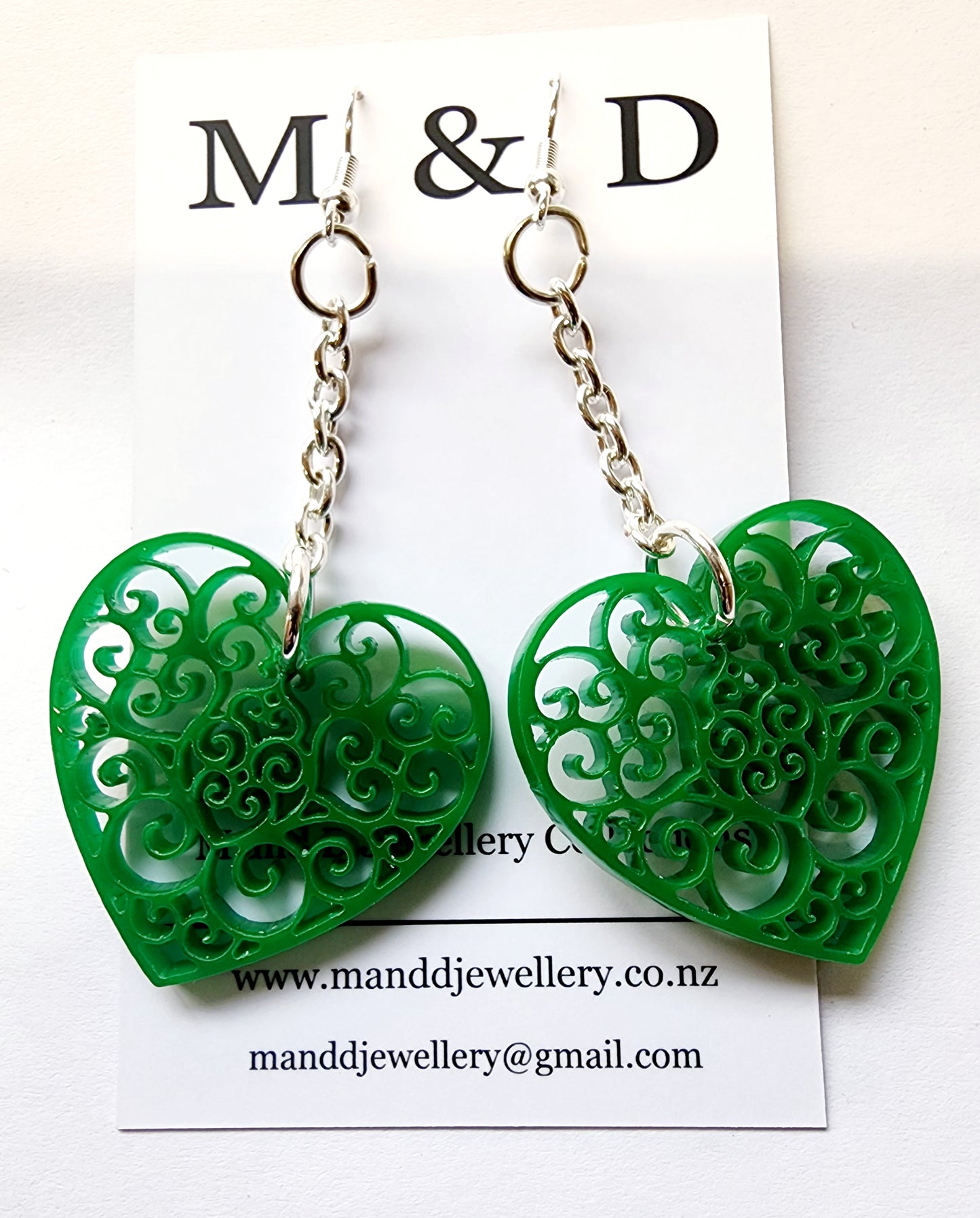 Chained Filigree Heart Dangle Earrings