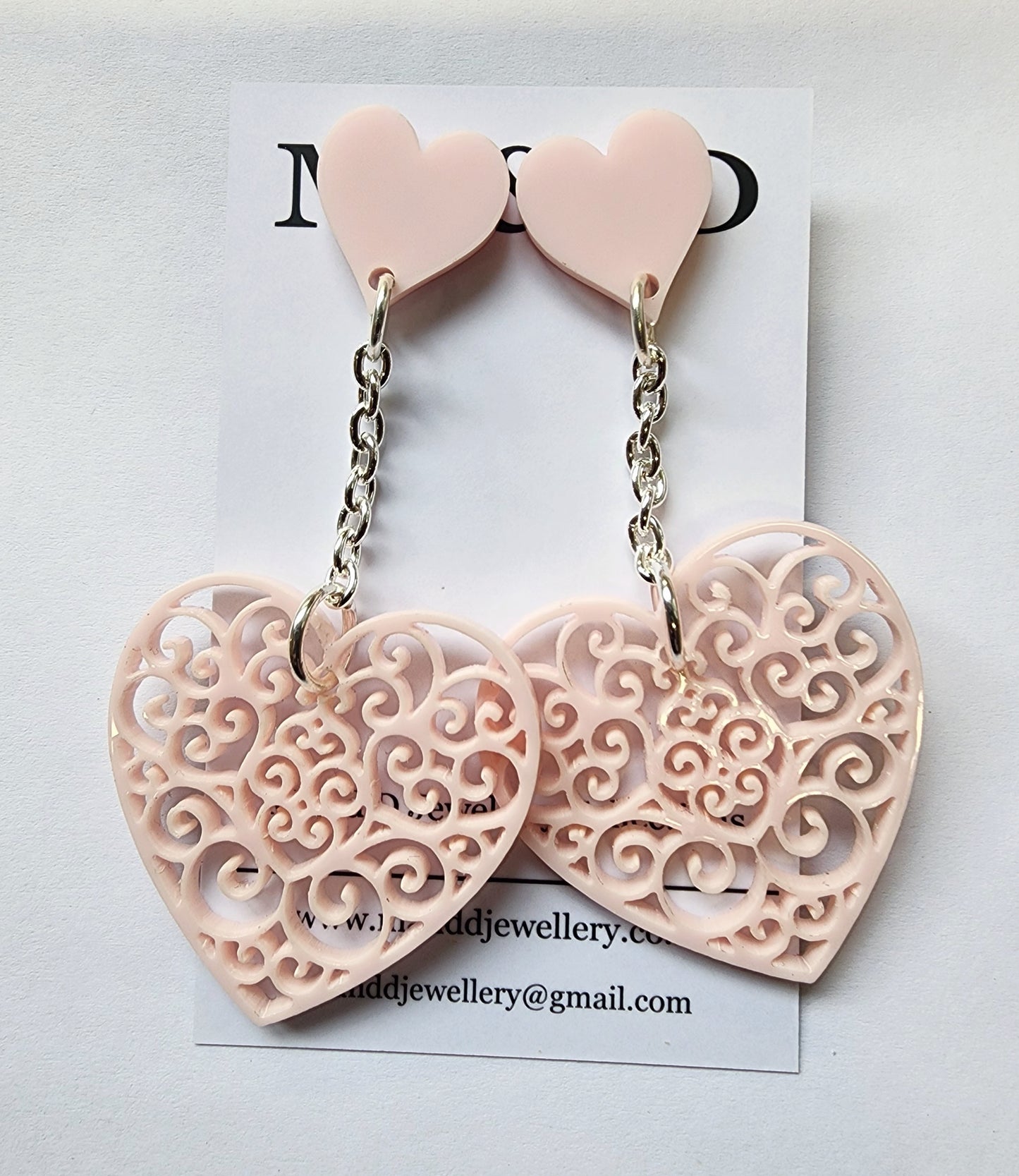 Chained Drop Filigree Heart Earrings Stud Dangles