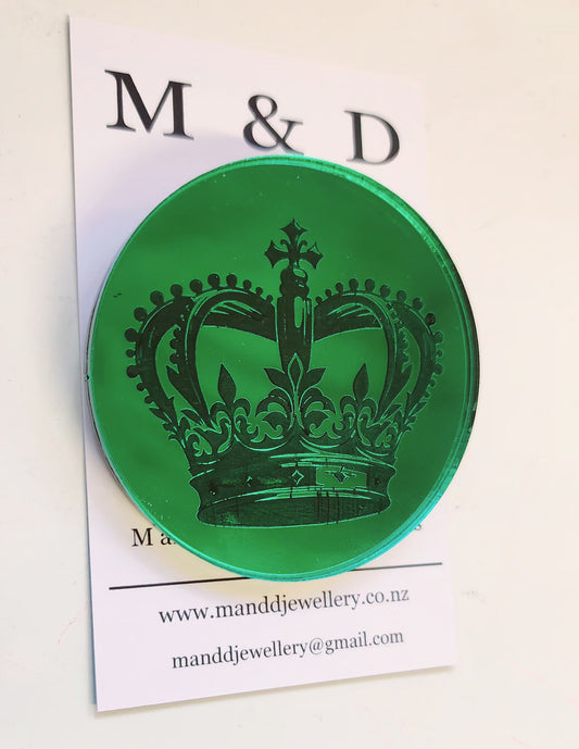 Mirrored Crown Disc Brooch