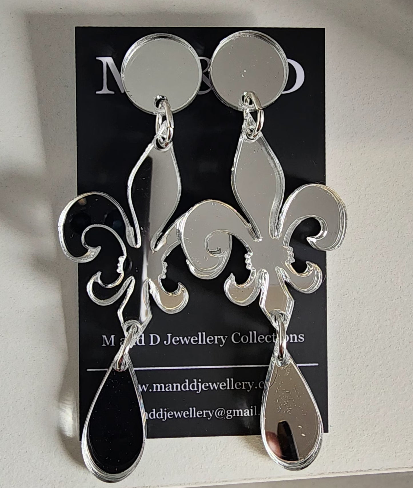 Fleur De Lis Mirrored Stud Dangle Earrings