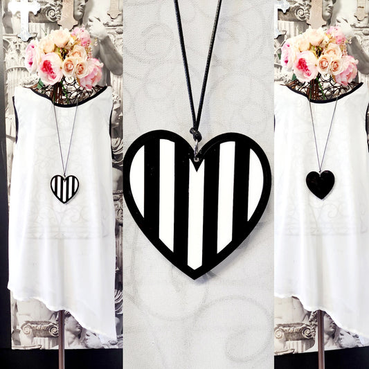 Stripey Heart Statement Necklace 6mm Thick Reversible