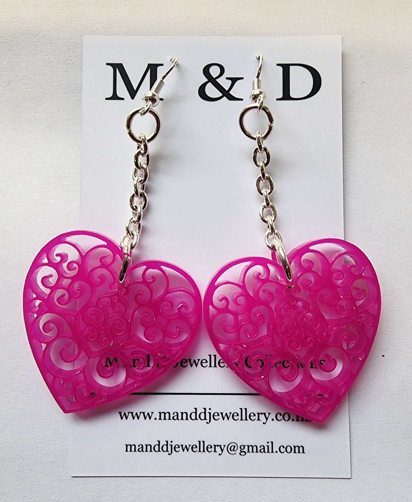 Chained Filigree Heart Dangle Earrings