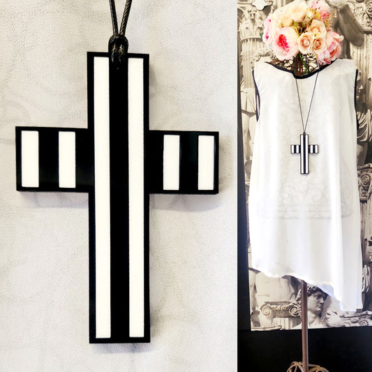 Stripey Cross Statement Necklace 6mm Thick