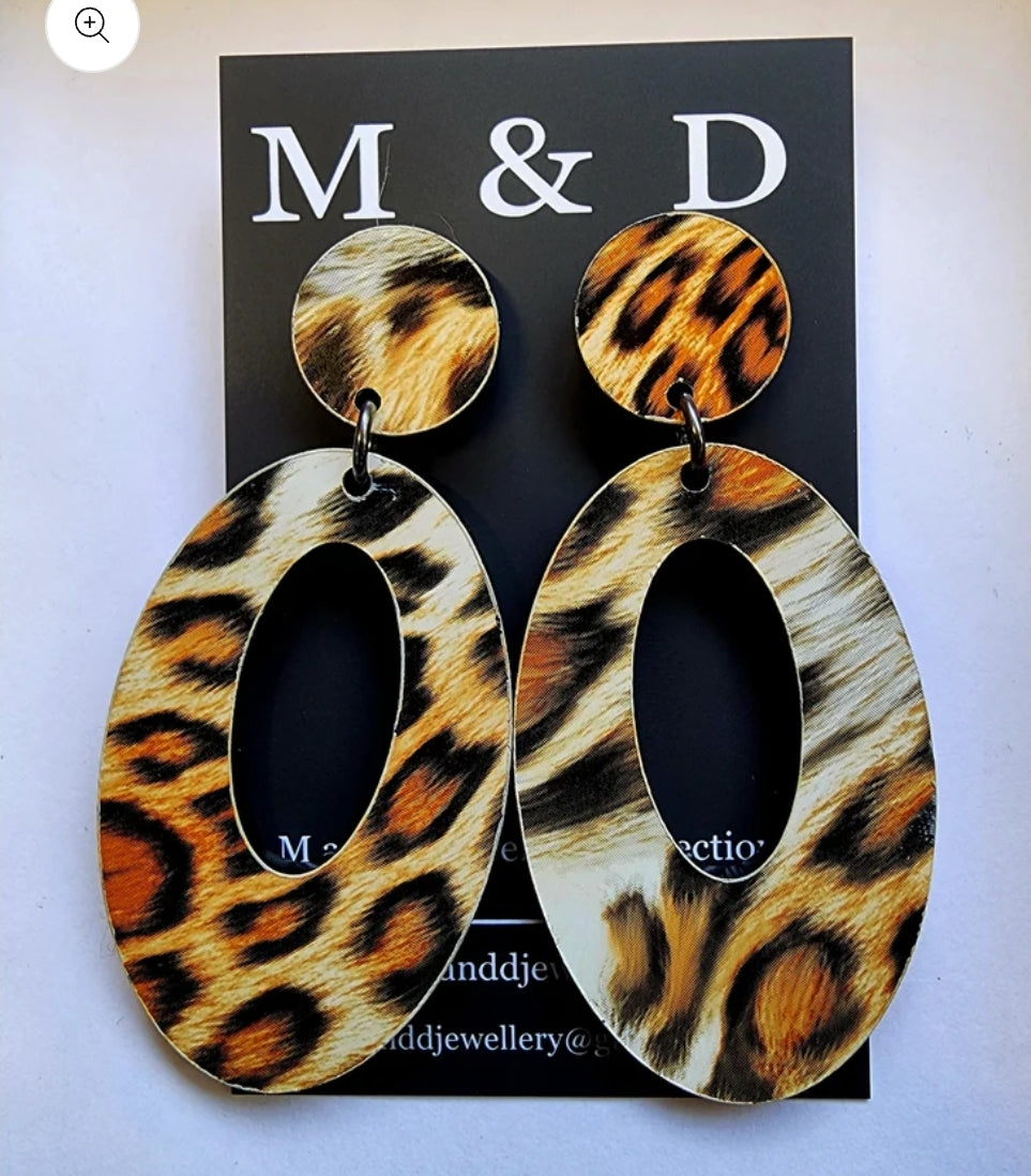 Patterned Animal Oval Stud Dangle Earrings