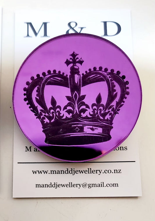 Mirrored Crown Disc Brooch