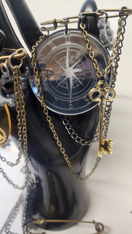 Steampunk Kilt Pin Compass and Key