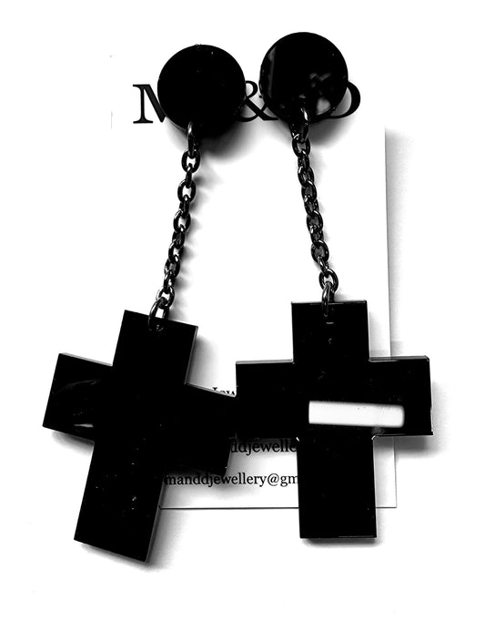 Chained Chunky Cross Stud Dangles