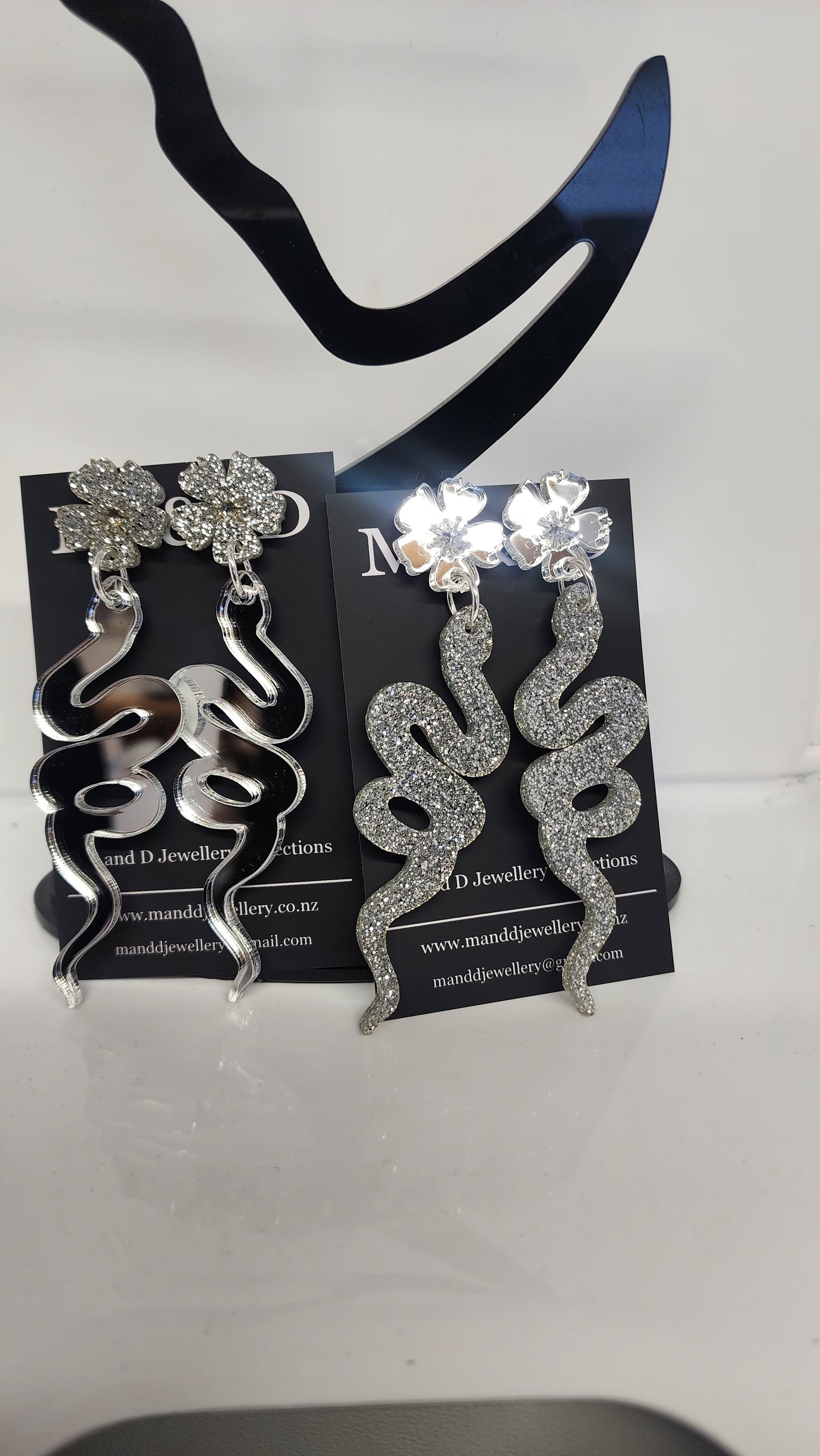 Snake Earrings with Floral Stud