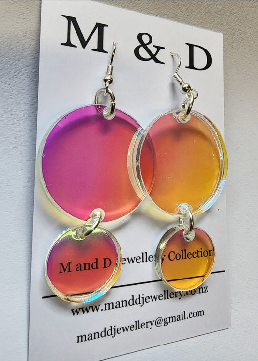 Iridescent Disc Duo small bottom Dangle Earrings