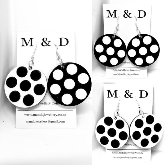 Spotty Dangle Earrings Reversible Black White