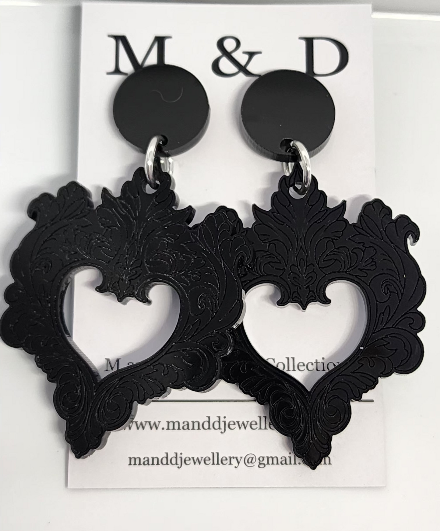 Engraved Feather Heart Mirror Stud Dangles
