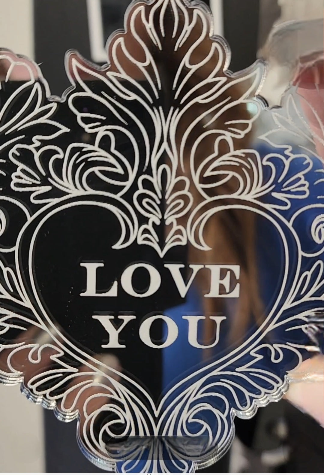Wall Heart Ornate Silver Mirror engraved Love You